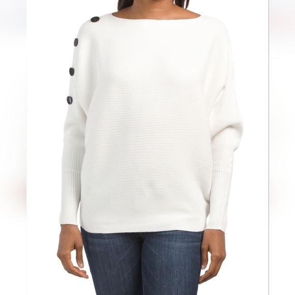 Greige Ivory Dolman Sleeve Ribbed Sweater - Picture 1 of 15